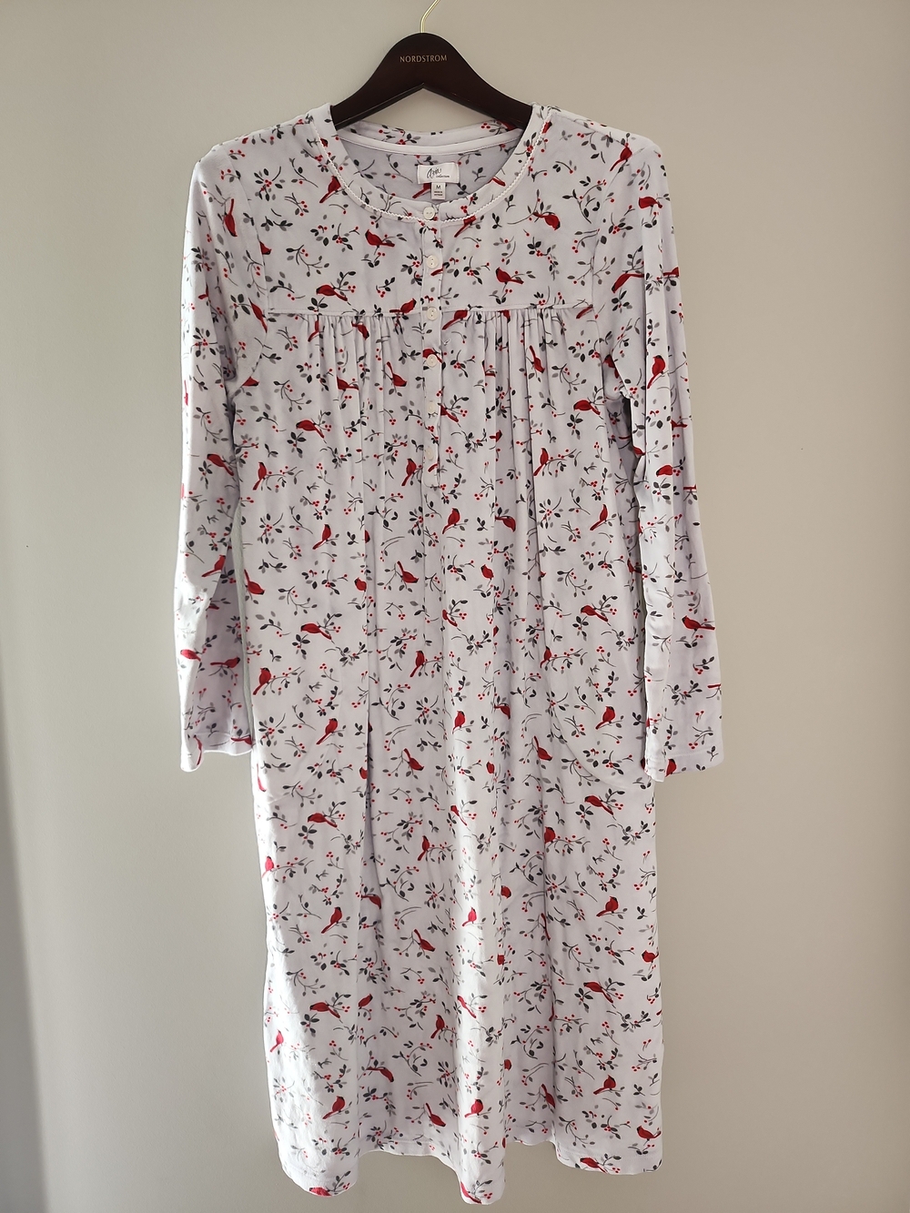 Aria Velour Ballet Nightgown L Sleeve Winter Cardinals Pockets Modest Size Mediu